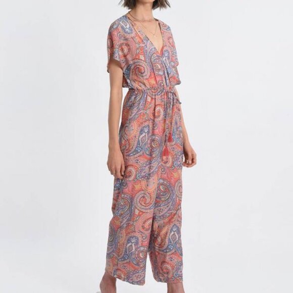 Molly Bracken Pants - Molly Bracken Women's Multicolor Pink Isabelle Paisley Woven Jumpsuit Size S/XL